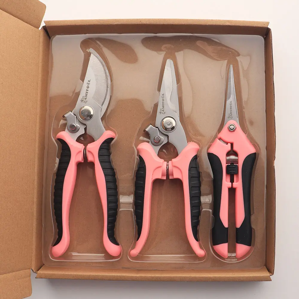 3pcs Heavy-Duty Stainless Steel Garden Pruning Shears Set with Steel Blades, Sharp & Durable for 0-20mm Fruit Tree Branch Trimming, Multipurpose Garden Tools