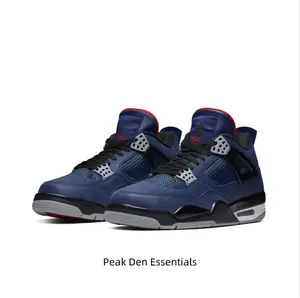 Winterized Retro Mid-Top Basketball Shoes in Midnight Blue Nubuck and Leather with Black Overlays, Grey Lace Locks, and Coral Orange Lining Accents