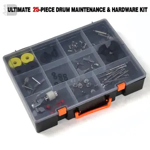 The Beatello drum kit accessory storage case includes 25 types of drum kit accessories, such as protective pads, snare wires, and hi-hat clutch kits, totaling 71 pieces. It provides a one-stop solution for preventing lost parts and hardware damage.