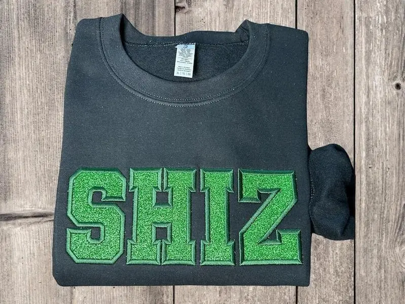 Shiz Green Glitter Embroidered Unisex Sweatshirt, Wicked Musical, Shiz University