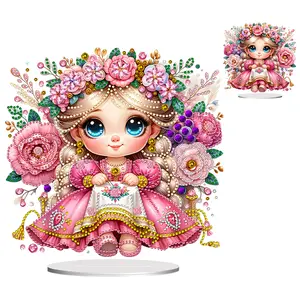 2D Flat Print Sewing Machine Girl DIY Double-Sided Printed Single-Side Drill Diamond Painting Tabletop Ornaments Kit Table Top Diamond Painting Ornament Kits for Home Office Desktop Decor