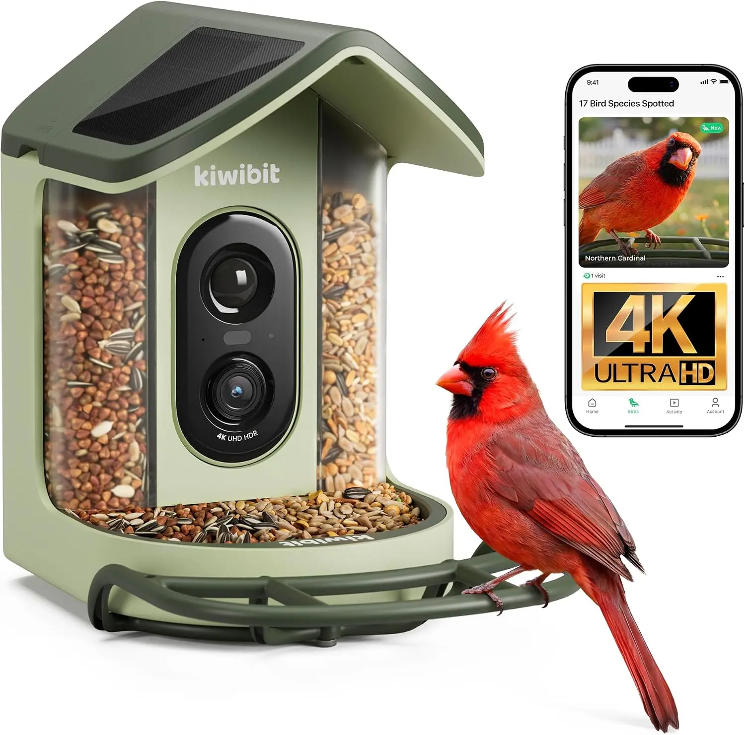 Kiwibit Bird Feeder 2 Mini 4K AI Camera with Solar Panel