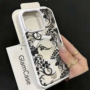 Black Floral Butterfly Phone Case，Elegant Vintage Nature Style for iPhone 17 16 15 14 13 12 11 Plus Pro Max，Lovely Gift.A17