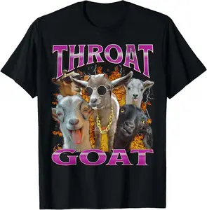 100% Cotton Unisex-Adults Throat Goat Funny Offensive Adult Humor Bootleg Y2K Graphic T-Shirt - Black, Small - Short Sleeve - T-Shirt - Unique Graphic Design
