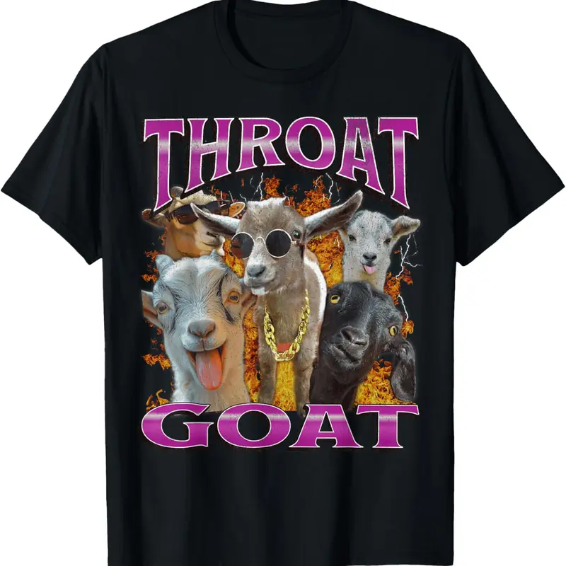 100% Cotton Unisex-Adults Throat Goat Funny Offensive Adult Humor Bootleg Y2K Graphic T-Shirt - Black, Small - Short Sleeve - T-Shirt - Unique Graphic Design