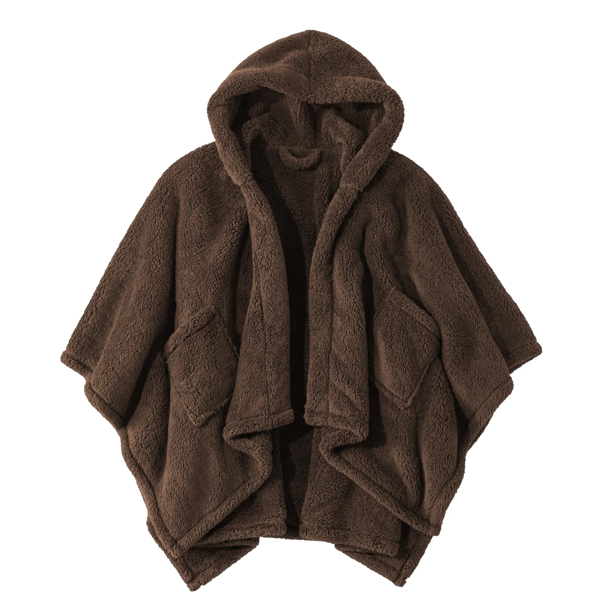 Comdify Women's Oversized Hood Double Sherpa Blanket Poncho, All-Season Knee-Length Warm Plush Shawl Cape Wrap for Office Work