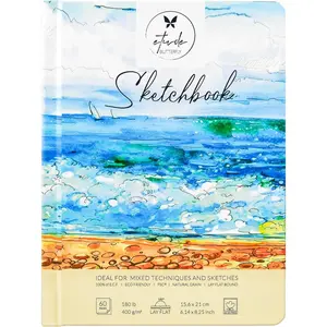 Mixed Media Sketch Book Hardcover 60 Pages Thick 400 GSM / 180 lb Acid Free Paper Lay Flat Bound for Drawing Painting 6,14“ x 8,25“ for Kids and Adults Beginners and Professionals Eco Friendly