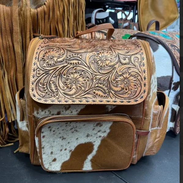Cowhide & tooled leather in COPPER color 
