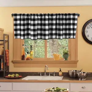 Classic Farmhouse Plaid Curtains, Grid Pattern, Light Blocking Indoor Decor, Window Drapes for Home Decoration, Kitchen Curtain