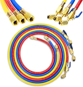 HVAC Refrigerant Charging Hose Set“AC Recharge”1/4" SAE Flare + Ball Valve “R134a R410A R22”