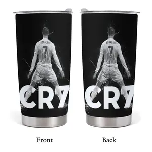 20oz Stainless Steel Tumbler, 1 Count Football CR7 Pattern Insulated Water Bottle, Stainless Steel Thermos, Stainless Steel Flask, Drinking Cup for Home Office School, Boyfriend Gift, Drinkware, Summe