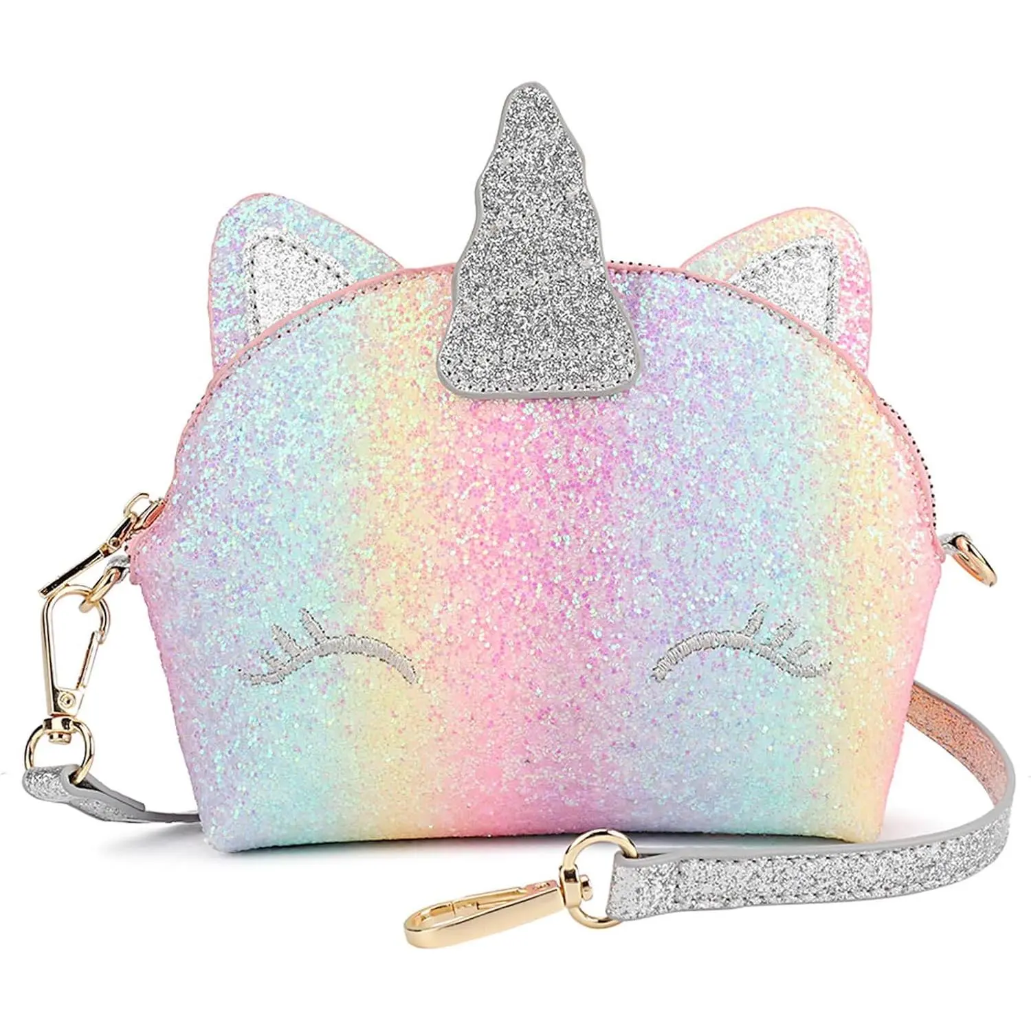 Kids' Cute Graphic Unicorn Polyester Mini Crossbody Purse - Chic, Minimalist, Elegant, Eyelashes Detail, Anti-Theft, Zip Closure, Adjustable Strap, Toddler Girl Gift, Toddler Gifts, Dustproof, Easter Day Gifts