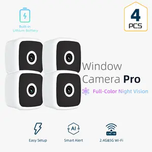 4PACK 4MP 2K Battery Operated Window Camera with Magnetic Attach Design Dual-Band WiFi 2.4/5GHz AI Human Motion Alert Full Color Night Vision Flexible SD Cloud Recording Quick Setup Indoor Security Cam