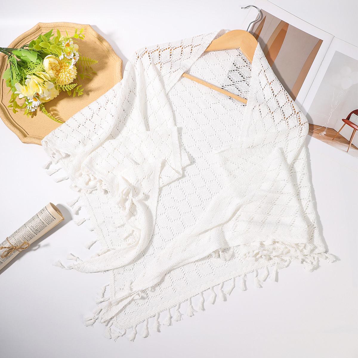 AWAYTR Women Knit Shawl Wraps Boho Fringe Crochet Hollow Poncho Scarf Shawls for Wedding