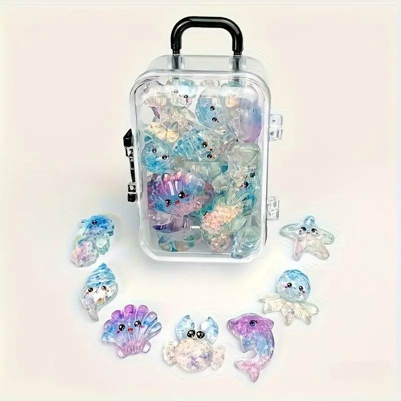 Mini Crystal Marine Ocean Animal Luggage Toy, Dolphin Conch Shell Girl Pretend Playtime, Day Small Toy, Kids Home Game, Cute Together Figures