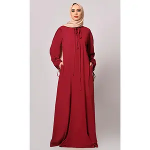 Stylish Maroon Abaya with Pockets