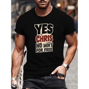 Men's Oversized Big & Tall Cotton Casual Short-Sleeve 'Yes I'm Chris' Graphic Tee - Breathable Retro Shirt with Leaf Print, Statement Name Design, Machine Washable Group Gift for Church Events, Family Photos