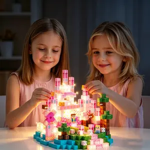 Magnetic Building Blocks with LED Lights, 100-200PCS Pink Princess Castle Tiles, 3D Spatial Reasoning Toys, STEM Montessori Birthday Christmas Gifts for Boys Girls