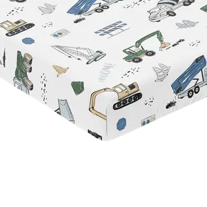 Sweet Jojo Designs Muslin Crib Sheets (Construction Truck) for Baby Boys, Infant Nursery, Toddler Room - 100% Cotton Fitted Sheet Standard Size (Green, Blue, Transportation, Vehicle Bulldozer Tractor)