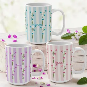 Custom Mug for Mom Soft Striped Mom Mug, Personalized Cute Coffee Cup From Kids, Mother's Day Gift for Nana, Funny Sarcastic Graphic Novelty Coffee Cup, Gift for Parents Fathers Day Mothers Day Birthday for Dad and Mom,Ceramic Drinkware 11oz 15oz