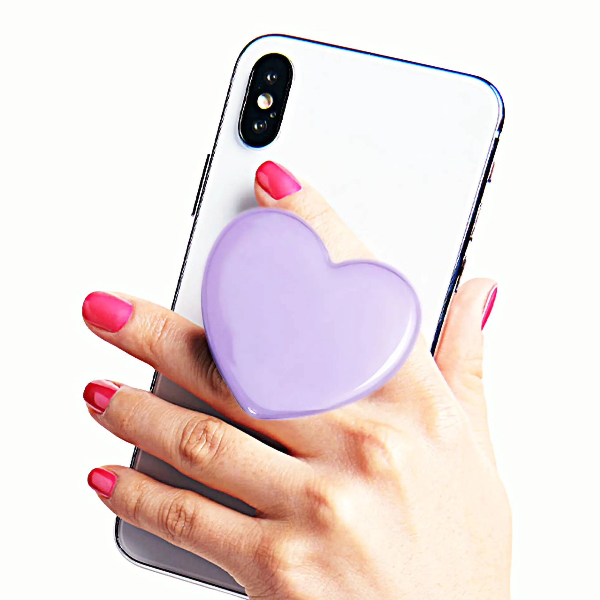 Cute Purple Heart Shaped Collapsible Phone Grip - Kawaii Love Handle Phone Holder Stand for Women, Large Phone Grip Compatible with Kindle, iPad, iPhone, Phone Charm, Phone Accessories