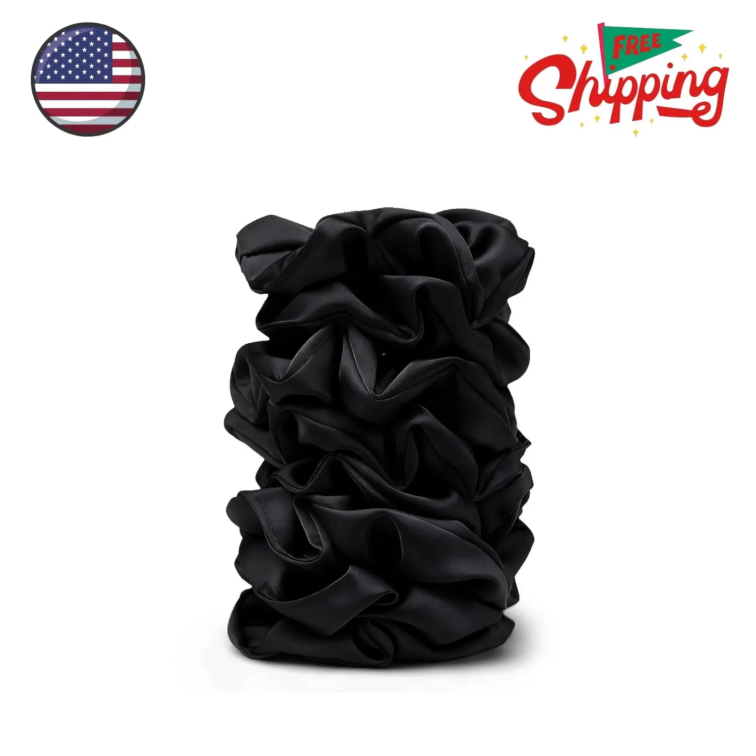 Satin Scrunchies for Women – 8PCS Black Silk Hair Ties