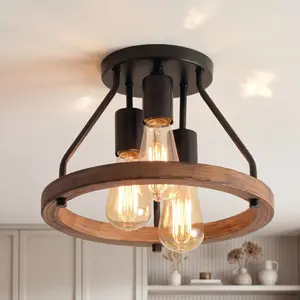 Rustic Vintage Farmhouse Flush Mount Ceiling Light, Industrial Metal Semi-Flush Mount Fixture, E26/E27 Base, for Hallway Bedroom Kitchen Living Room, Elegant Metal Finish, Elegant Lighting, Bulbs Not Included