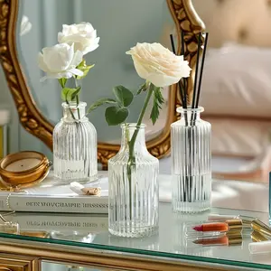 Glass Bud Vase Set of 3, Mini Textured Vases for Table Decor, Wedding, Party, Home Decoration, Various Sizes