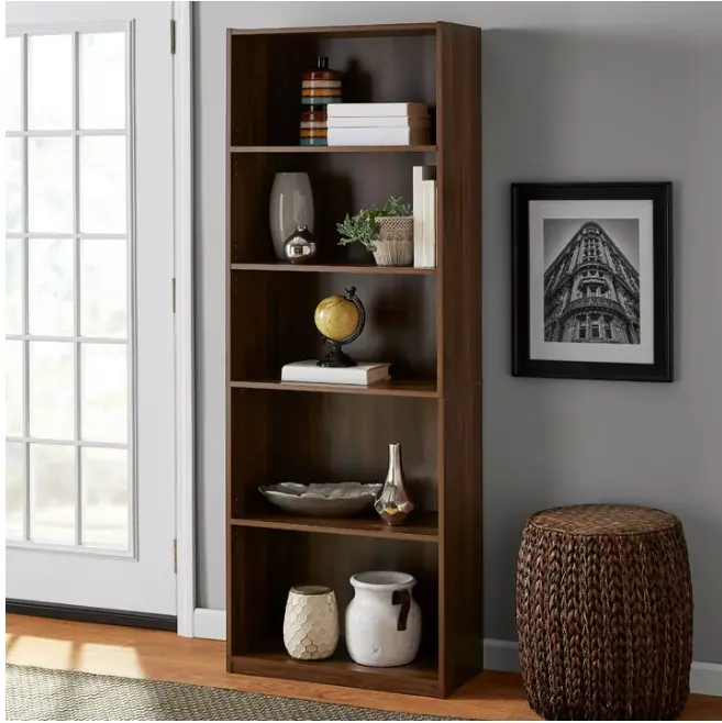 Mainstays 5-Shelf Bookcase with Adjustable Shelves, Canyon Walnut