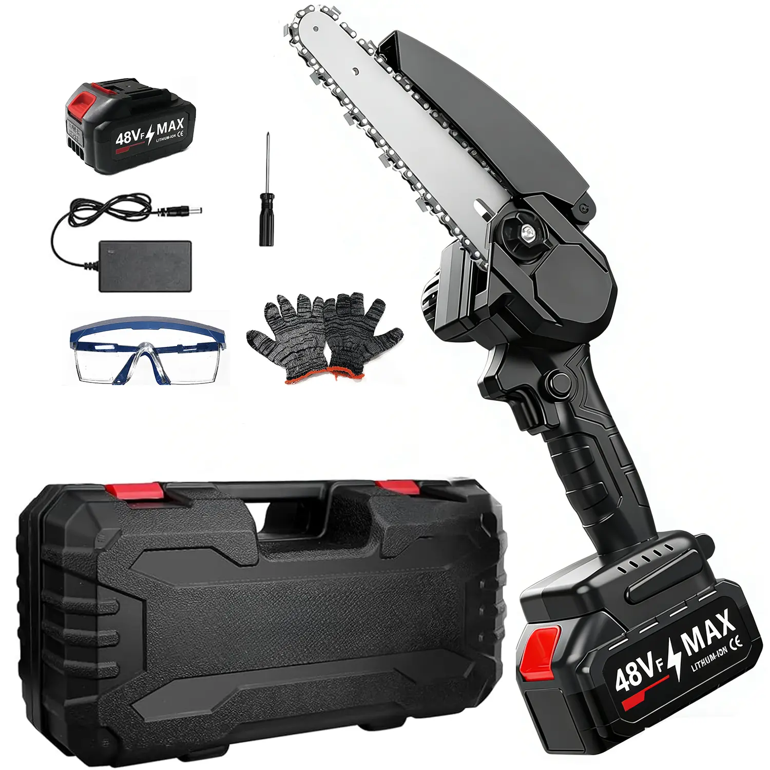 6-inch Brushless Motor Mini Chainsaw, 48V Battery-Powered Handheld Cordless Chainsaw with Ample Power, Compact and Portable for Tree Trimming, Wood Cutting, Outdoor Activities, Ideal Gift for Dad