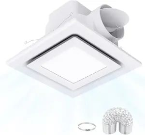 Bathroom Exhaust Fan with Light, 8 Inch Ceiling Mount, 112 CFM 1.0 Sones, Quiet Square Bath Fan Light Combo for Bathrooms, Shower, Office, Restroom Etc