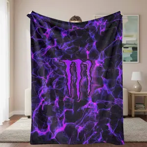 Purple Electric Energy Flannel Blanket with Abstract Lightning Print Soft Warm Cozy for Bedroom Living Room Office Lounge Gift