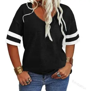 【XL-5XL】Imily Bela Curve Womens Plus Size Tops Summer Short Sleeve V Neck T Shirt Loose Casual Tunics Blouses