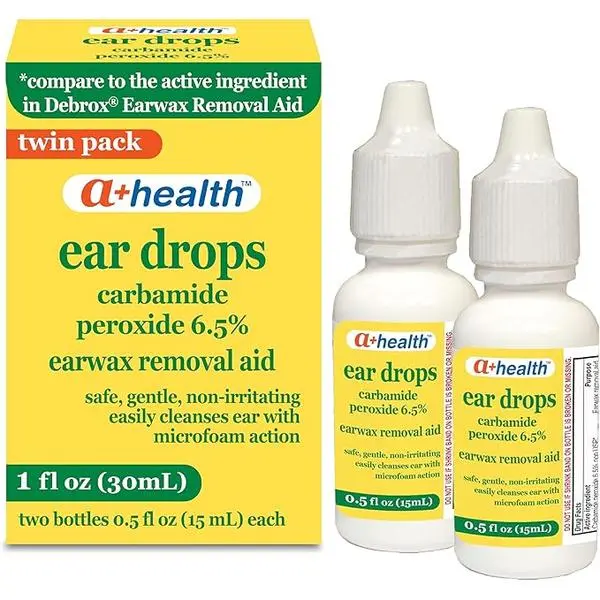 A+Health Earwax Removal Drops, Carbamide Peroxide 6.5%, Made in USA, Twin Pack, 1 fl Ounce(Two 0.5 fl oz bottles)