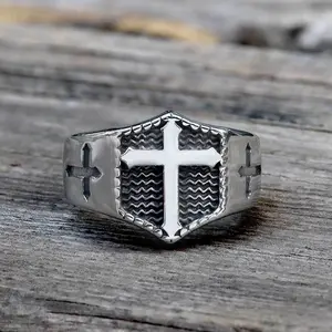 GTHIC Classic Polished Cross Stainless Steel Ring for Men Women Daily Wear Fashion Accessory