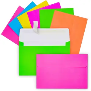 112 Pack Bright Neon Colored Envelopes with Self-Adhesive, Bulk Set for 4x6 Invitations, Greeting Cards, Birthday,  Shower (A6 Cards and Envelopes)