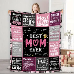 1pc Four Seasons Suitable Flannel Blanket - Printed with The" Best Mom Quotes" Pattern and Made of Thick Material. Suitable for Sofas, Beds, Offices, Travel, Outdoor Camping, Single/double Nap Blankets, Suitable for Men, Women, and Pets. Multi