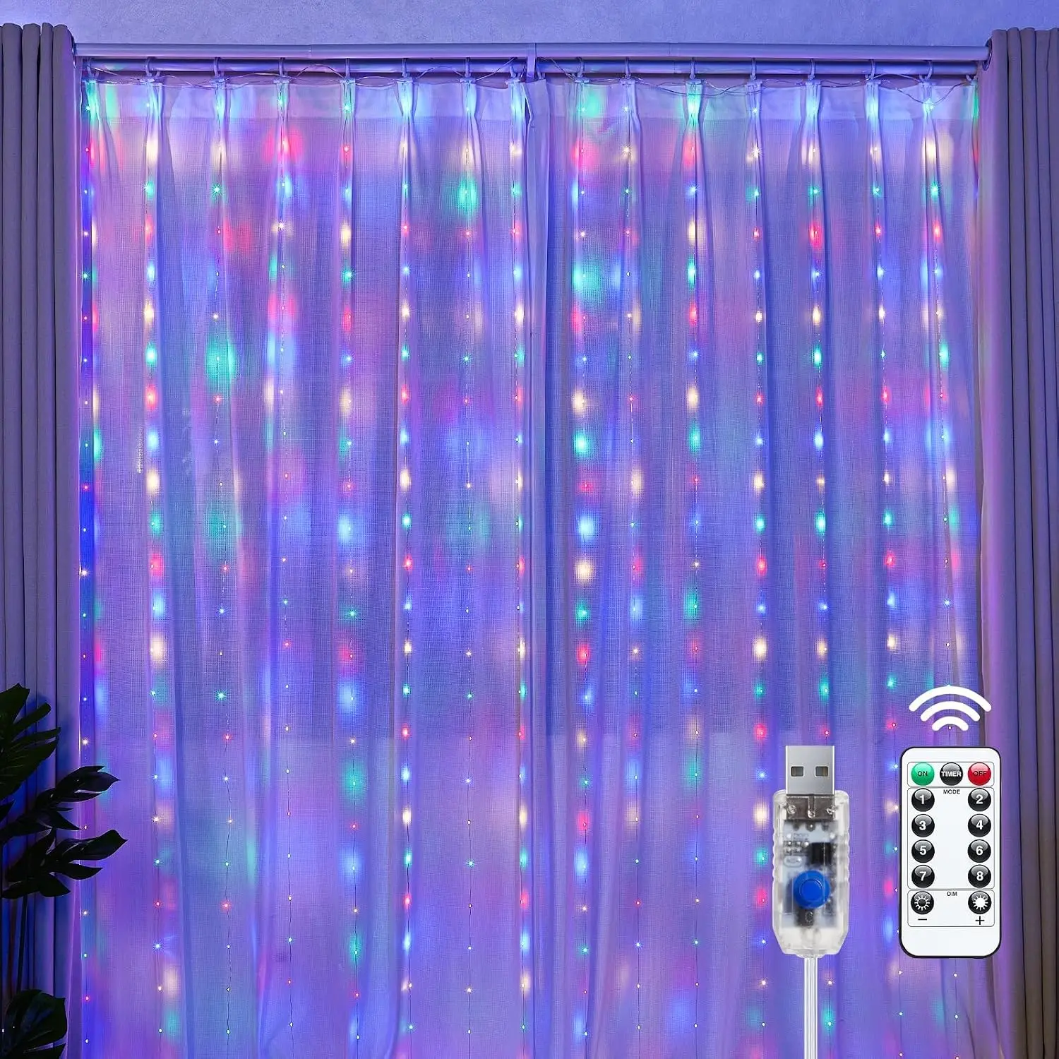 USB Powered Curtain Light, 1 Count 300LED Window Curtain String Light, Holiday Remote Control LED Light, Led Lights Bedroom, Decorative Light for Home Bedroom, Party, Festival, Led Decoration