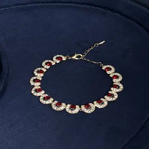 Elegant Gold Bracelet for Women Ruby Style Cubic Zirconia Inlaid with Halo Accents Sparkling Statement Jewelry Perfect for Daily Wear Party Wedding & Birthday