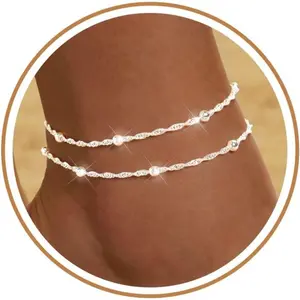 Gold Silver Ankle Bracelets for Women Waterproof 14K Gold Plated Anklets for Women Non Tarnish Dainty Layered Beaded Heart Anklet Set Summer Beach Foot Chain Jewelry Gifts Trendy Stuff-USA