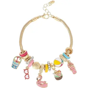 Madison Tyler Beach Bracelet for Women| Seahorse Octopus Tropical Fish Sea Turtle Shell Conch Beaded Charm Bracelet| Cute Gold Plated Adjustable Snake Chain Bracelet