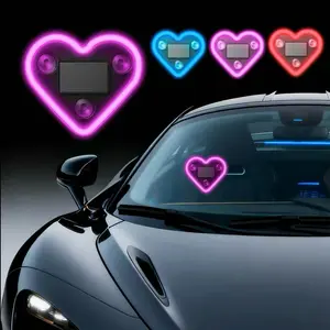 Solar car window decoration, romantic design, window decoration, car interior, colorful neon lights RGB lights, solar power supply, wireless suction cup, easy to install, suitable for Valentine's Day, family, dreamy glow, Car Decorative Light