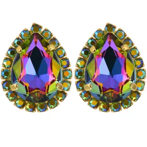 Mystic Crystal Teardrop Pierced Earrings (Goldtone/Mystic Volcano)