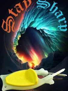 Compact Outdoorsmen Camping Knife sharpener that glows in the dark, sharpens Hunting knives, pocketknives, hatchets, matchets, cleavers, swords, kitchen knives, scissors and much more.