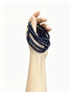1pc Natural Blue Sandstone Beaded Bracelet, 6mm Round Beads, Handmade Gemstone Jewelry for Women and Men
