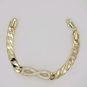 Beautiful Bracelet with Clear Stone Cuban link Chain adjustable 7.5 Inches 8mm wide Laminated Gold Jewelry for Women Elegant Fashion Accessory