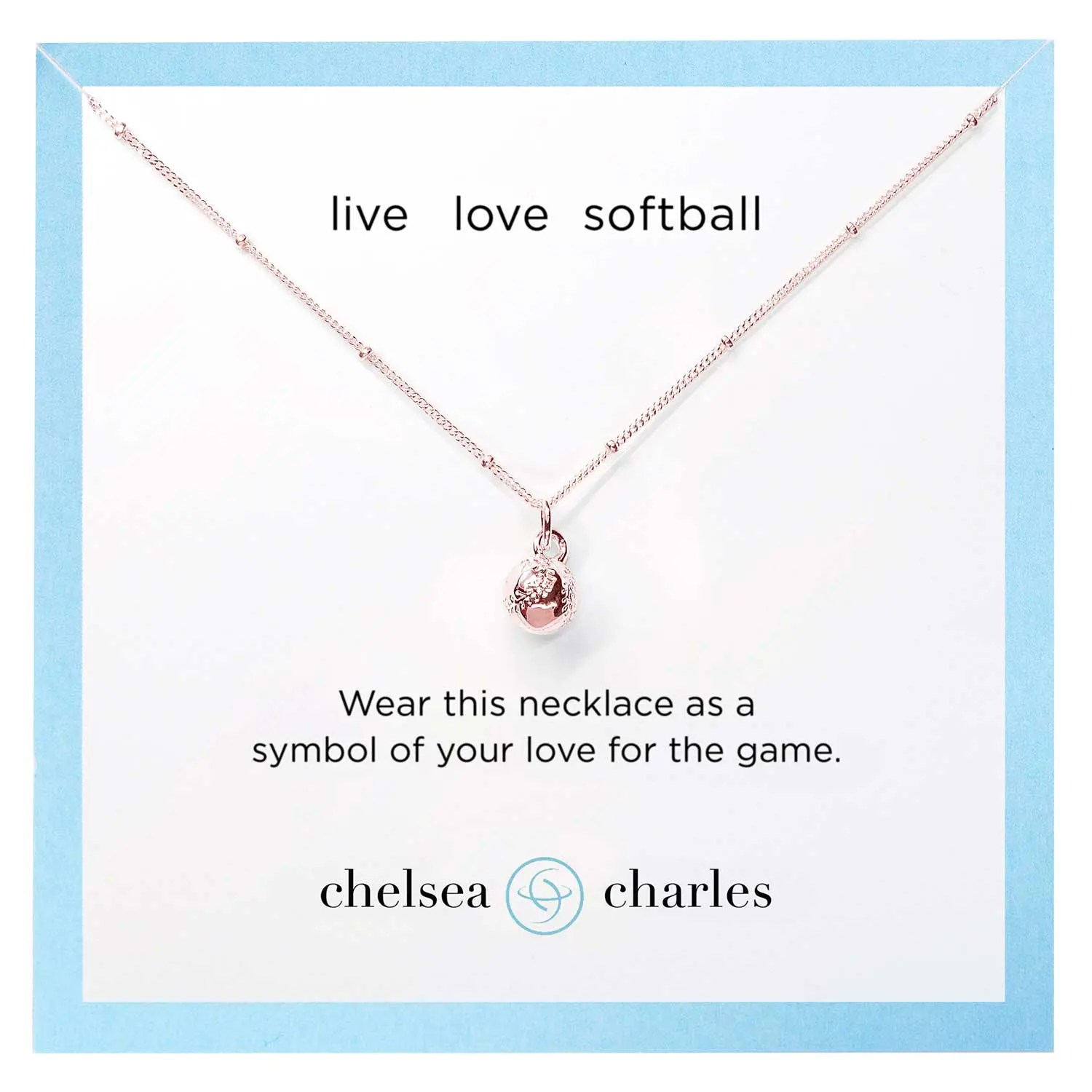 CC Sport Rose Gold Softball Charm Necklace