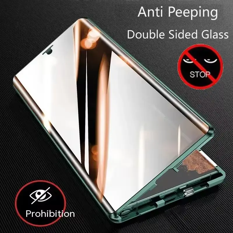 Anti Peeping Metaletal Snap lock Phone Case For OnePlus 10 Pro 10R 11 11R 12 12R 360 Degree Privacy Protection Magnetic Cover Phone Case for OnePlus 13R 13 12 12R 11R 11 10R 10 Pro 360 Degree Privacy Protection Magnetic Glass Cover