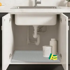 32" x 22" Under Sink Mat for Kitchen Under Sink Organizer Waterproof Raised Edge Silicone Mat Sink Protector Silicone Organizer Tray for Kitchen Bathroom Fits 33" and 36" Sinks