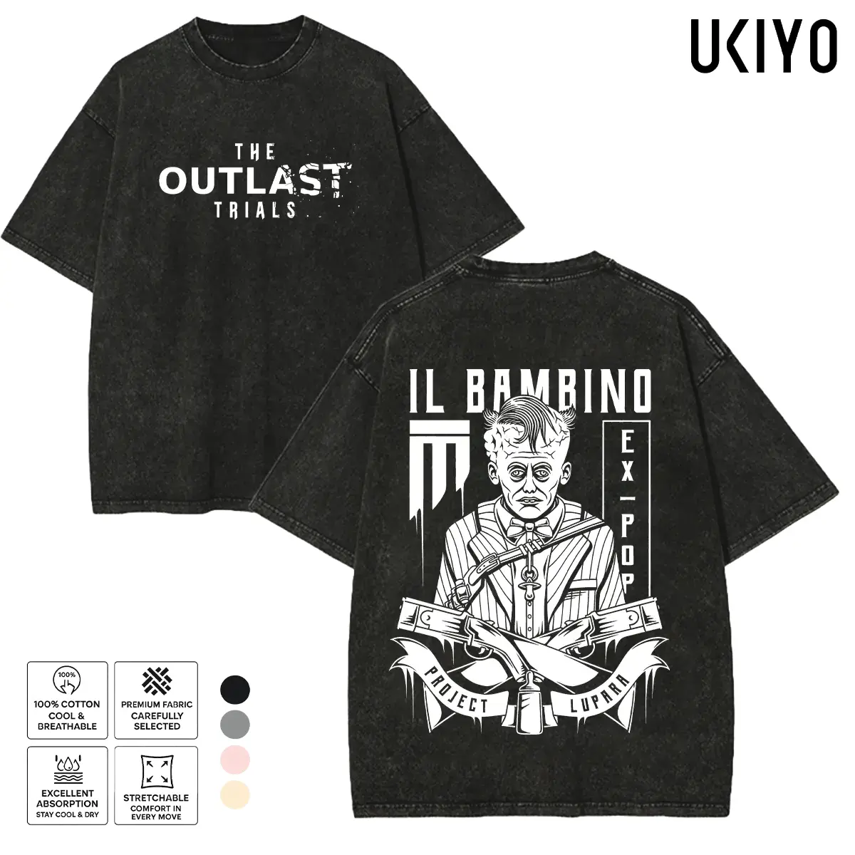 The Outlast Trials Il Bambino Franco Barbi Graphic Tee | Vintage Mineral Washed Oversized T-Shirt | Project Lupara Heavyweight Cotton Retro Menswear Streetwear Top